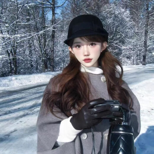 Pisces Rabbit Hat Gentleman Hat Woolen Equestrian Hat Japanese Autumn and Winter Retro Fashion Bow Peaked Hat British New Style (Large Side Bow) Helmet-shaped Top Hat - Black One Size 55-58cm