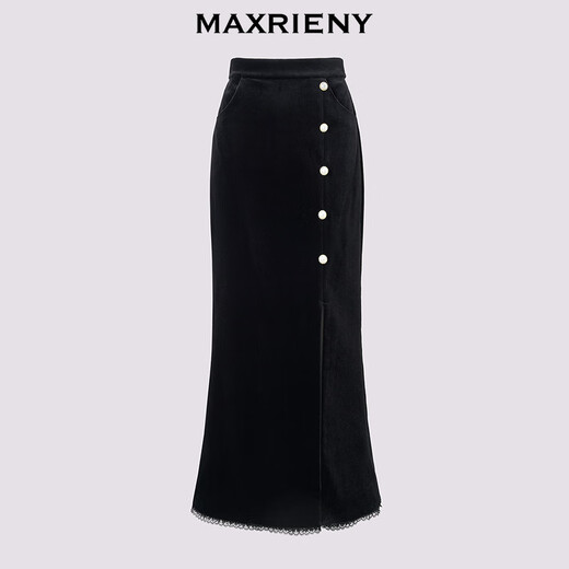 MAXRIENY French retro high-waist slit skirt 25 autumn jacquard fishtail skirt banquet dress black M