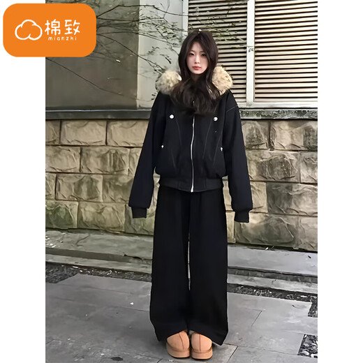 Mianzhizuoshandiaopai overcome hooded cotton coat for women winter new cotton coat plus velvet jacket down jacket large fur collar Feng 523 black high quality M 110-125Jin Jin is equal to 0.5 kg