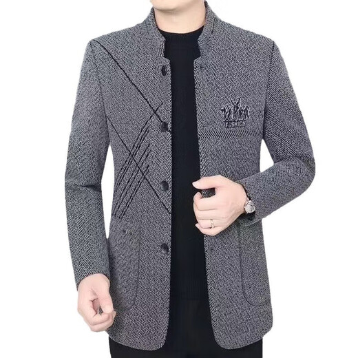 Shanshan (FIRS) 2025 New Autumn and Winter Jacket Men's Middle-aged Men's Business Casual Stand Collar Casual Jacket Men Spring and Autumn Single Layer Thin Velvet Black A-3215 3XL Recommended 145-160 Jin Jin equals 0.5 kg