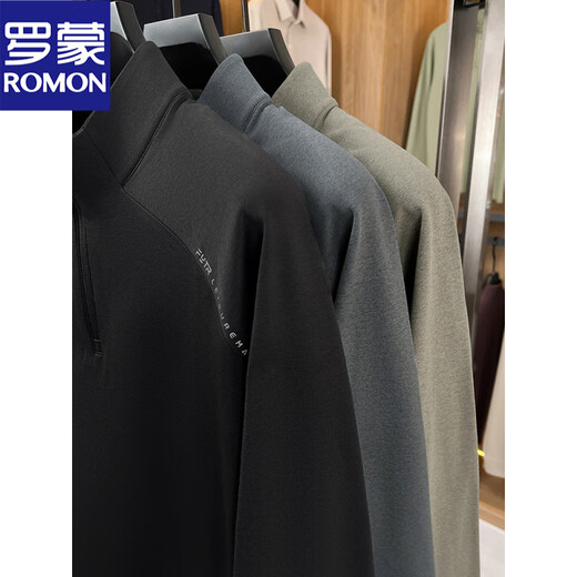 ROMON half-zip sweatshirt men's stand-up collar jacket solid color 2025 new autumn and winter top sports cycling clothing trendy green XL