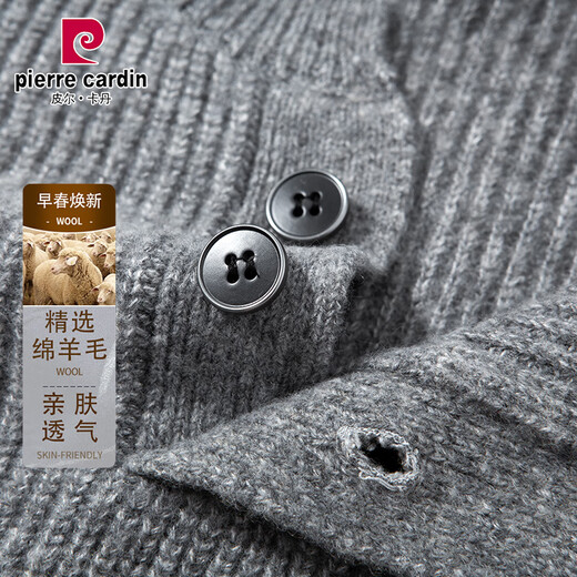 Pierre Cardin Men's Casual Fashion Wool Sweater Autumn and Winter New Solid Color Henry Collar Sweater Warm Bottoming Knitted Sweater Top Men White Gray Wool Blended 4XL 180-200Jin Jin equals 0.5 kg