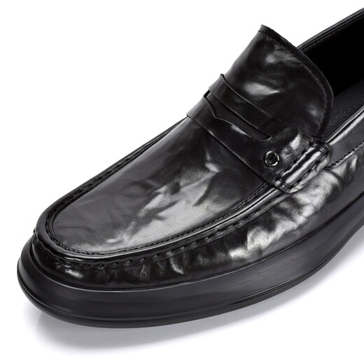 Goldlion Men's Shoes 2025 New Genuine Leather Business Casual Men's Leather Shoes Slip-On Cowhide Simple Comfortable Cushioning Loafers Black 40