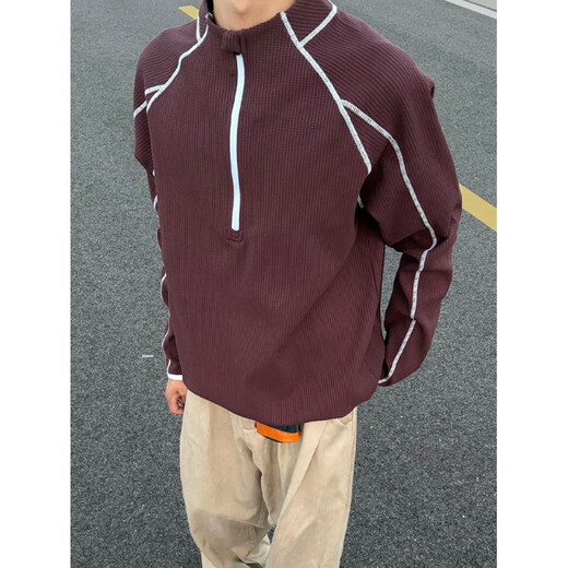 XUANSENTU Hasselblad half-zip sweatshirt men's autumn design outdoor sports cycling clothing American Polo shirt long-sleeved T-shirt purple M