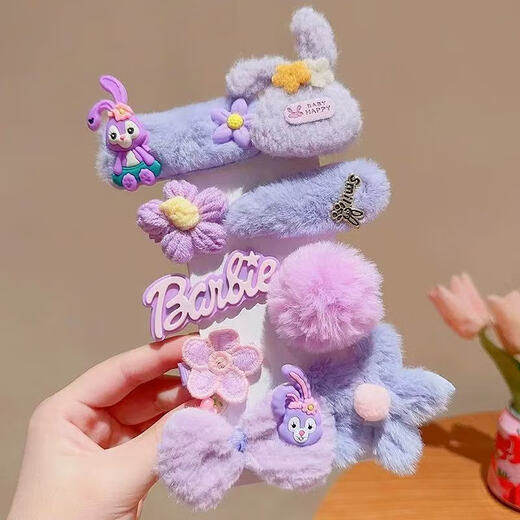 Strawberry Bear children's hair clip for girls autumn and winter plush hair clip for little girls that does not hurt hair side bangs clip for baby headdress 01 Star Dew Bow