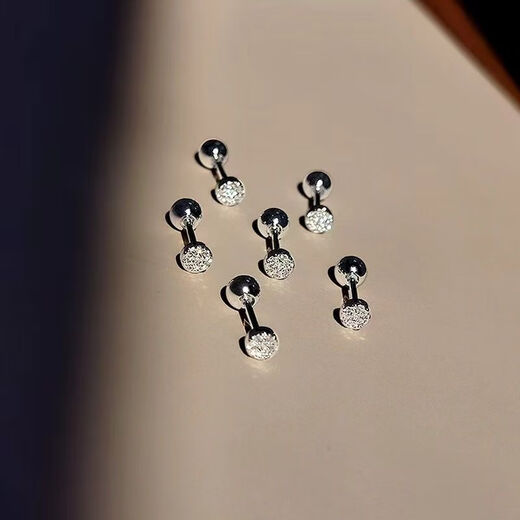 RSRDDY Lao Phoenix 9999 sterling silver hypoallergenic earrings silver needle zircon double-headed sleep-free earrings screw ear bone for women round full diamond earrings ear piercing Lao Fengxiang same style 1 pair