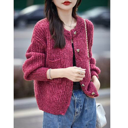 Demana thick stick stitch cardigan winter warm thick round neck sweater love metal buckle loose sweater top