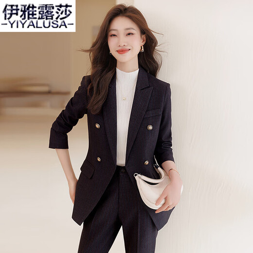Iyalusa Striped Small Suit Women's Business Suit Spring and Autumn No-iron High-end Commuting Suit Business Formal Work Clothes 895-1 Single-piece Blue Striped Suit XL (110-120Jin Jin equals 0.5 kg)