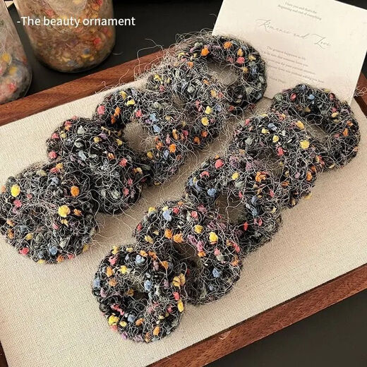 Colorful wool knitted hair tie, high elasticity and durability, towel ring, thick rubber band, women's hair tie, autumn and winter headband, W ponytail colorful dot hair tie, mixed color (set of 5)