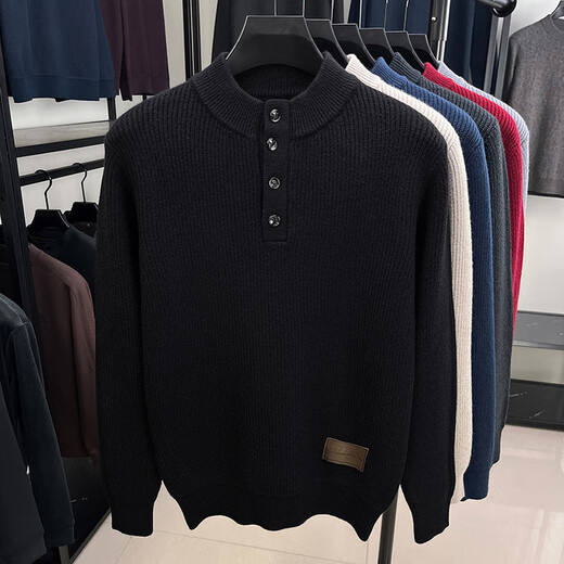 Hengyuanxiang Henry Collar Sweater Men's Solid Color Wool Sweater Autumn and Winter Thick Middle-aged Dad Casual Bottoming Knitted Sweater Dark Gray 2XL 180