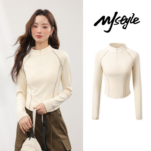 MJ STYLE contrasting color half turtleneck thin velvet bottoming shirt for women 2026 autumn and winter new half zipper stand collar waist slimming long-sleeved top