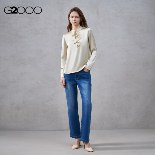 G2000 satin cloth/streamer stand collar/same style in shopping malls women's 2025 autumn and winter silky long-sleeved casual shirt
