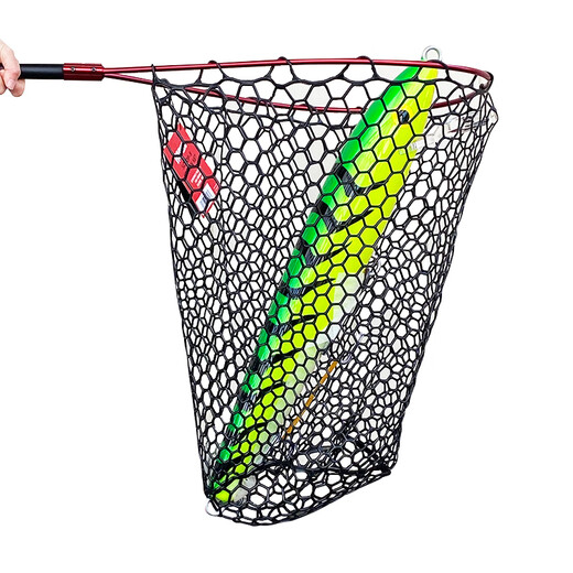 RAPALA aluminum alloy silicone net, lightweight, portable, retractable, anti-tangle, large mesh, deep net pocket, universal net fishing gear, black size L