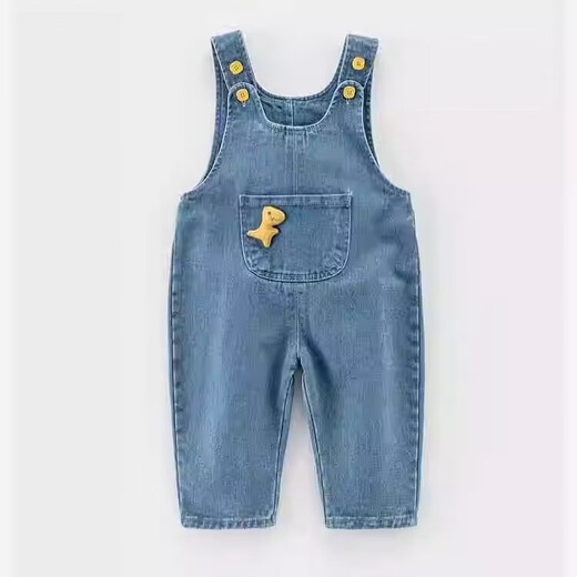 Children's Denim Overalls for Baby Boys Spring and Autumn Clothing 2025 Boys and Girls One-piece Denim Trousers Baby Pants Royal Blue Dinosaur Denim Overalls 126 100 (28-35Jin Jin is equal to 0.5 kg)