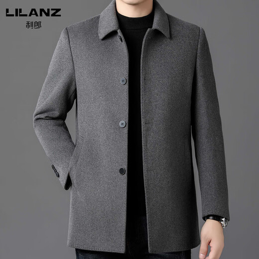 Lilan Men's Double-sided Cashmere Coat Winter Men's Medium Lapel Business Casual Middle-Aged Woolen Woolen Coat Dark Gray