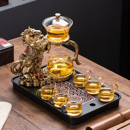 Lazy automatic tea maker tea set household kung fu magnetic high-end tea making artifact glass teapot tall golden horse automatic tea maker + tea preparation + male cup