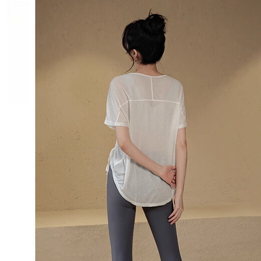 Zailu short-sleeved yoga clothes for women summer quick-drying T-shirt sports tops loose blouse Pilates training fitness white S