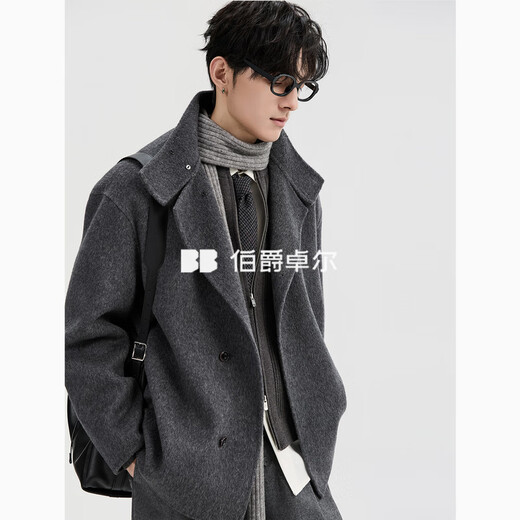 Piaget Zall foldable stand-up collar hand-length full wool double-sided woolen coat for men 2025 autumn and winter new goose down lining jacket for men mountain gray regular-no lining L (175)