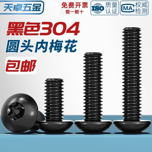 Tianzhuo Hardware black 304 stainless steel inner plum blossom anti-theft screw round head screw pan head with stud bolt m3M4M5M6M8M10 M6*16 5 pcs