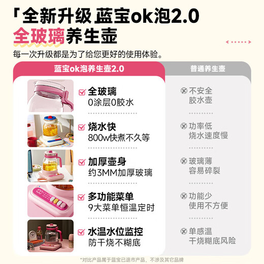 BLAUPUNKT all-glass health kettle, kettle, tea kettle, multifunctional 0-glue split thermostatic kettle, office one-person household, high-looking scented tea kettle, anti-paste, anti-spill stewing kettle, fairy powder - with tea leakage 1.2L, all glass/free one-year glass insurance