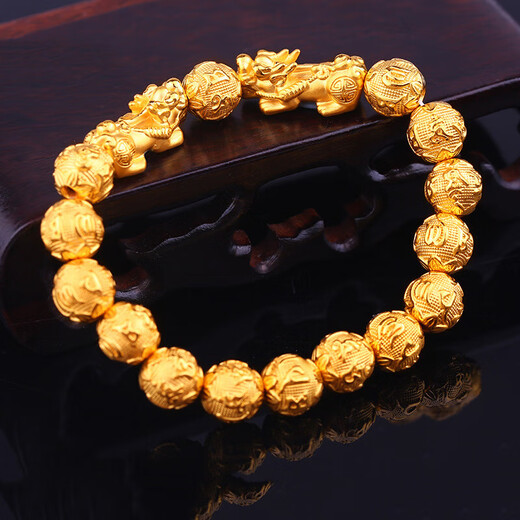 Reza Old Phoenix 999 Bengal red gold sand gold Pixiu bracelet for men, domineering local tycoon imitation golden six-character mantra beads, medium Pixiu + 10mm mantra beads