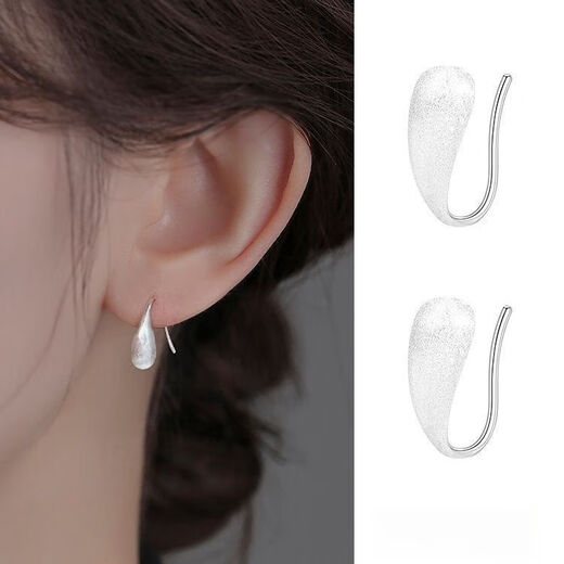 YKINCASL Old Phoenix 9999 sterling silver brushed water drop earrings, ear studs, ear hooks, earrings, no need to take off, hypoallergenic new earrings for sleeping, pure silver brushed large water drop earrings, the same style as Lao Fengxiang, about 2.58 grams, with counter original gift box + certificate