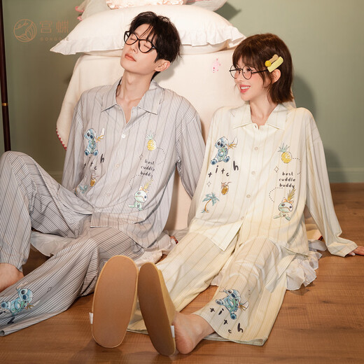 Gongdie Light and Soft Disney Stitch Pajamas Couple Style Spring and Autumn Long Sleeve Modal Cotton Home Clothes for Men