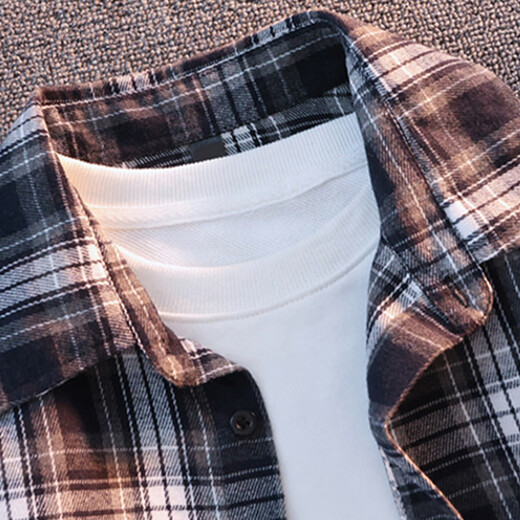 真维斯户外运动王一博代言长袖衬衫男士春秋百搭宽松格子衬衣休闲外套 黄色 L