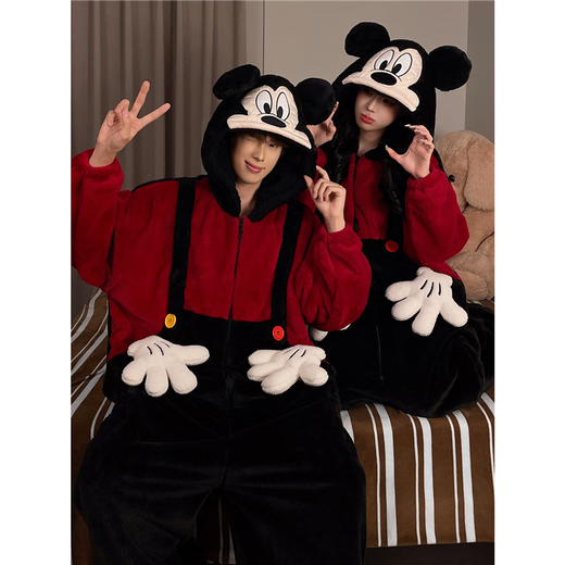 Mengdong Mickey Coral Velvet Pajamas Women's One-piece Couples Autumn and Winter Thick and Warm Men's Thickened Flannel Home Clothes SDM One-piece 81318 Milk Dragon 3XL Men's Size (170-200Jin Jin is equal to 0.5 kg
