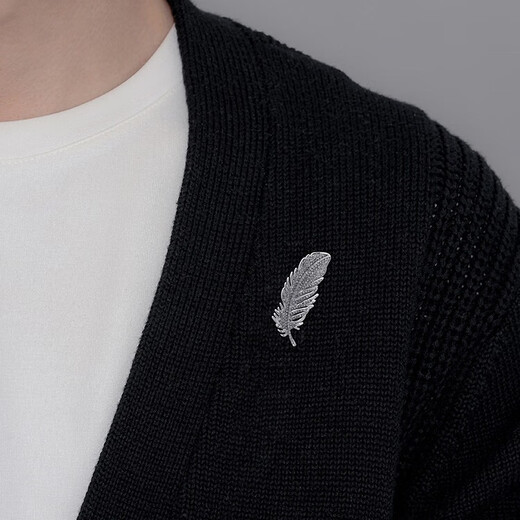 This high-end men's brooch is simple and high-end, full of zirconium suit corsage, men's niche light luxury trendy brooch accessories, full of zirconium feather brooch