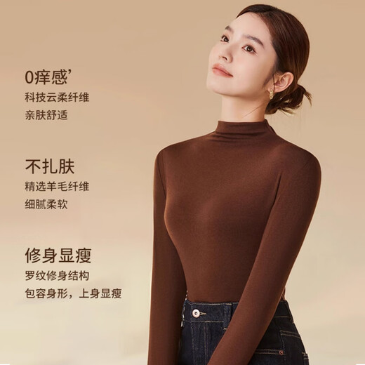 Catman German Cashmere Silk Half Turtle Collar Bottoming Shirt Women's Autumn and Winter Thickened Inner Layer Can Be Weared Outside Pile Collar Top