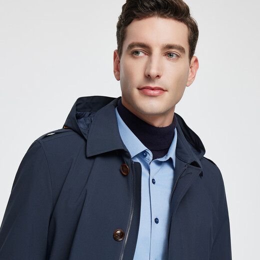 Rozio store same style, anti-wrinkle and easy to care for, autumn 25 LOZIO men's business casual detachable hood short windbreaker, royal blue M (48)