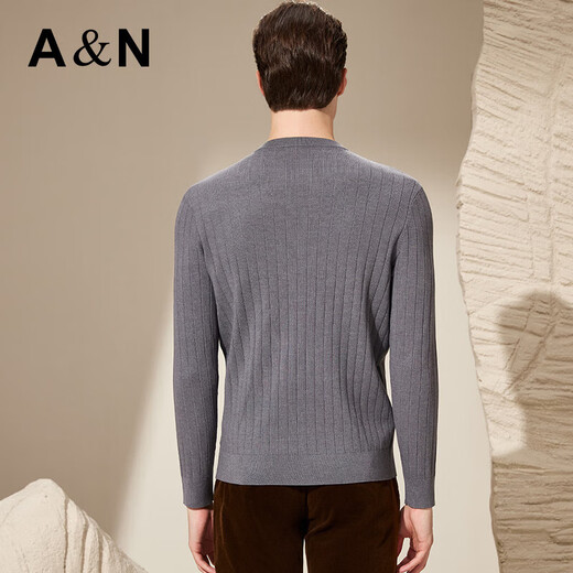 Antonio Light Luxury Simple & Contains Wool Autumn Henley Collar Sweater Men's Delicate Skin Friendly Breathable Long Sleeve T-Shirt Thin Gray M /48(170/88A)