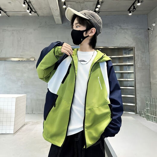 Ainolun boys' thin coat 8-12 years old primary and secondary school students, middle and large children's clothing boys primary and secondary school students autumn clothing season sky tops casual outing clothing fashionable baseball uniform sportswear comfortable black round label jacket 150 size recommended height 140 cm