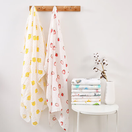 Mingyuegui gauze wrap sheet for newborn baby single layer ultra-thin summer quilt baby gauze quilt anti-jump small blanket wrap sheet Space Bear 110*110cm double layer cotton skin-friendly and breathable