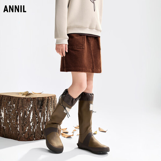 Annai Children's Clothing Girls Full Waist Skirt 2025 Autumn New Style Plastic Tang Brown 140cm