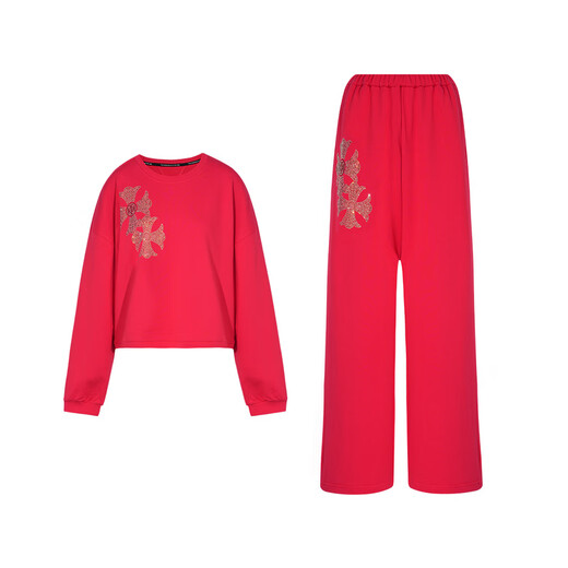 TCH Light Luxury Early Autumn Fashion Cross Casual Versatile Lazy Style Women's Sweater Set T75C07E1010 Red M