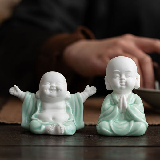 Lakeside Residence Celadon Big Belly Maitreya Buddha Tea Pet Ornament Can Raise Cute Laughing Buddha Little Monk Flower Pot Ornament Tea Set with Smile Always Open Celadon