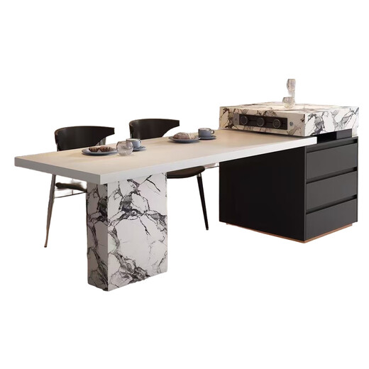 Italian minimalist high-end island dining table integrated retractable high-end slate large-sized medium-sized kitchen countertop island dining table + flat version (track socket) 2 meters one table and four chairs (Eames chair)