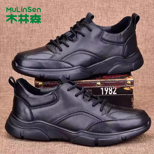 Mulinsen genuine leather toe layer cowhide business casual leather shoes for men outdoor lightweight non-slip soft surface genuine leather running sports men black leather shoe size 40