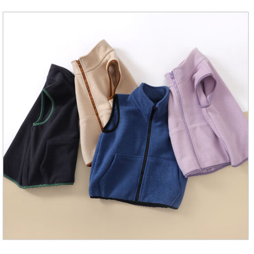 Jeanswest Children's Clothing Children's Autumn and Winter Vest Boys' Tops Girls Double-sided Velvet Warm Waistcoat Pony Jacket Polar Fleece Vest 5A Antibacterial Polar Fleece Contrast Color Vest Dark Blue 160