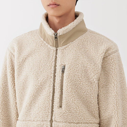 MUJI Men's Long Wool Fleece Jacket Men's Coat 25th Autumn and Winter New Arrival Polar Fleece Men's AB1PBA5A Light Yellow L (175/100A)