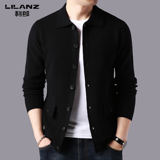 Lilan men's jacket autumn middle-aged cashmere men's sweater knitted cardigan casual wool coat trend gray gray XL 175/