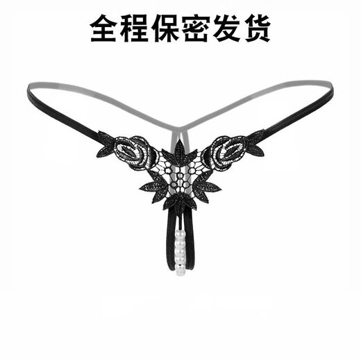 Women's underwear summer thin pearl thong T-pants hot pure desire hot low-waist embroidered sentimental thin belt 04 elastic pearl black M