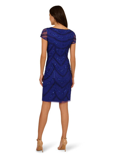 Adrianna Papell Women's Beaded Cocktail Dress Dark Blue Violet 12