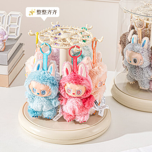 Manle rabbit labubu pendant display box rotating transparent labubu plush doll doll hand blind box storage display stand milk white hanging labubu display box no installation required out of the box