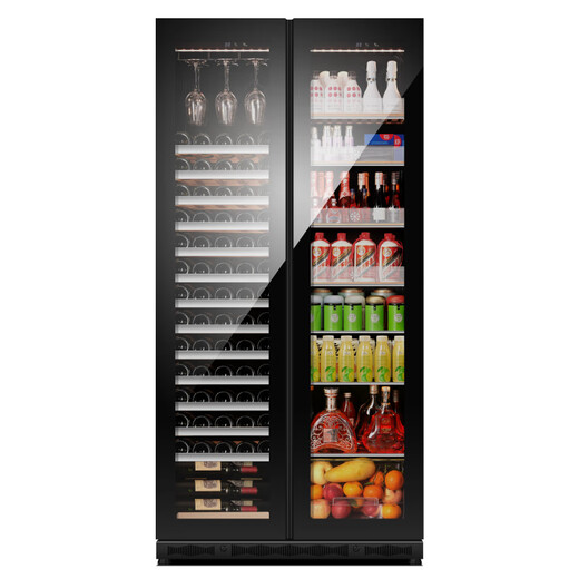 PULADI frequency conversion double-door red wine cabinet constant temperature double-door double-temperature wine cabinet home living room refrigerator office tea villa liquor beverage commercial fresh-keeping display cabinet embedded ultra-thin frequency conversion double door-1.88 meters high-wine cabinet ice bar style 414L