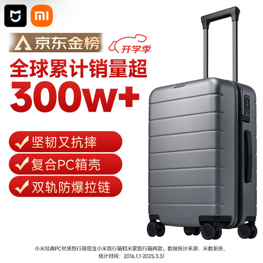 90% new Mijia Xiaomi luggage 20-inch trolley case boardable PC suitcase men and women small password leather case gray