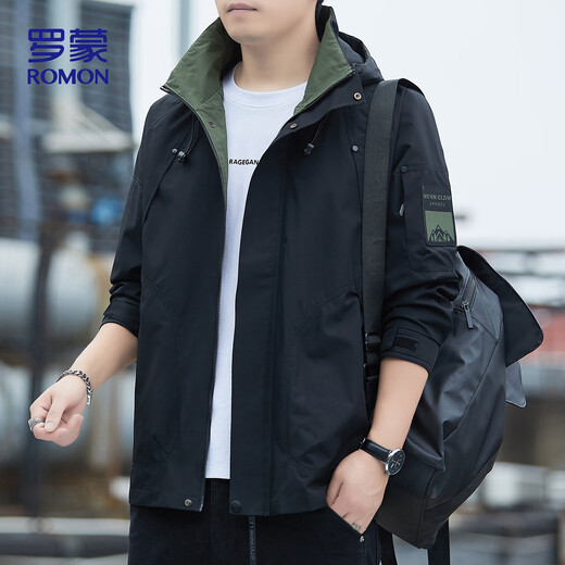 Romon Jacke Herren Herbst Business Casual Weich und bequem Executive Winddicht Outdoor Sport Kapuzenjacke Herren V6G Schwarz XL