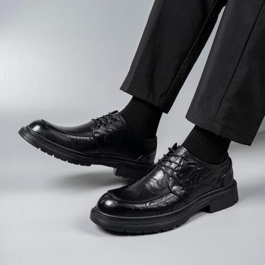 XO leather shoes for men, first-layer cowhide, 2025 autumn and winter formal business derby shoes, lace-up suit shoes, men's shoes, black 42